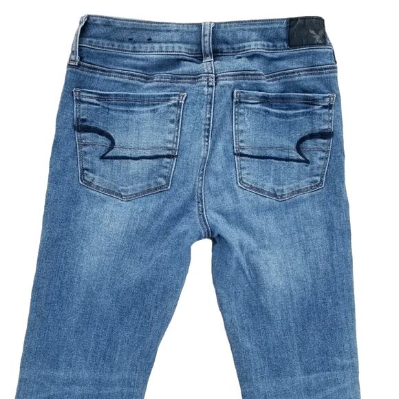 Distressed Jeans AEO Size 4 Super Stretch Denim American Eagle Outfitters Skinny - Picture 9 of 10